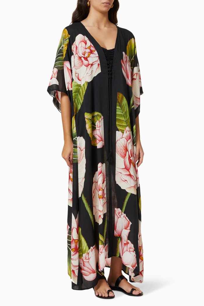 Selma Maxi Kaftan in Rayon, Black