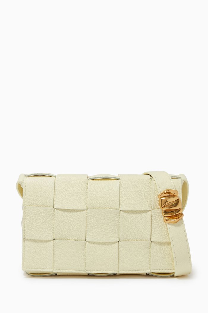 

Cassette Bag in Intreccio Leather, Yellow