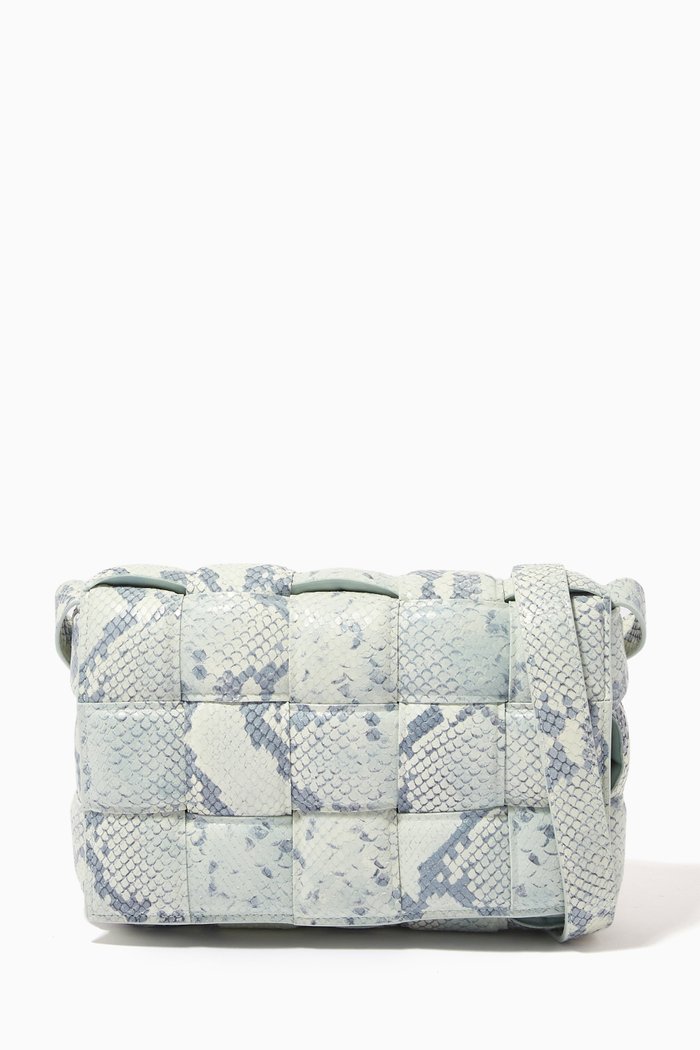 

Padded Cassette Bag in Faded Python Print Leather, Green