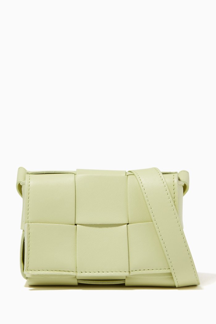 

Mini Cassette Crossbody Bag in Intreccio Nappa, Yellow