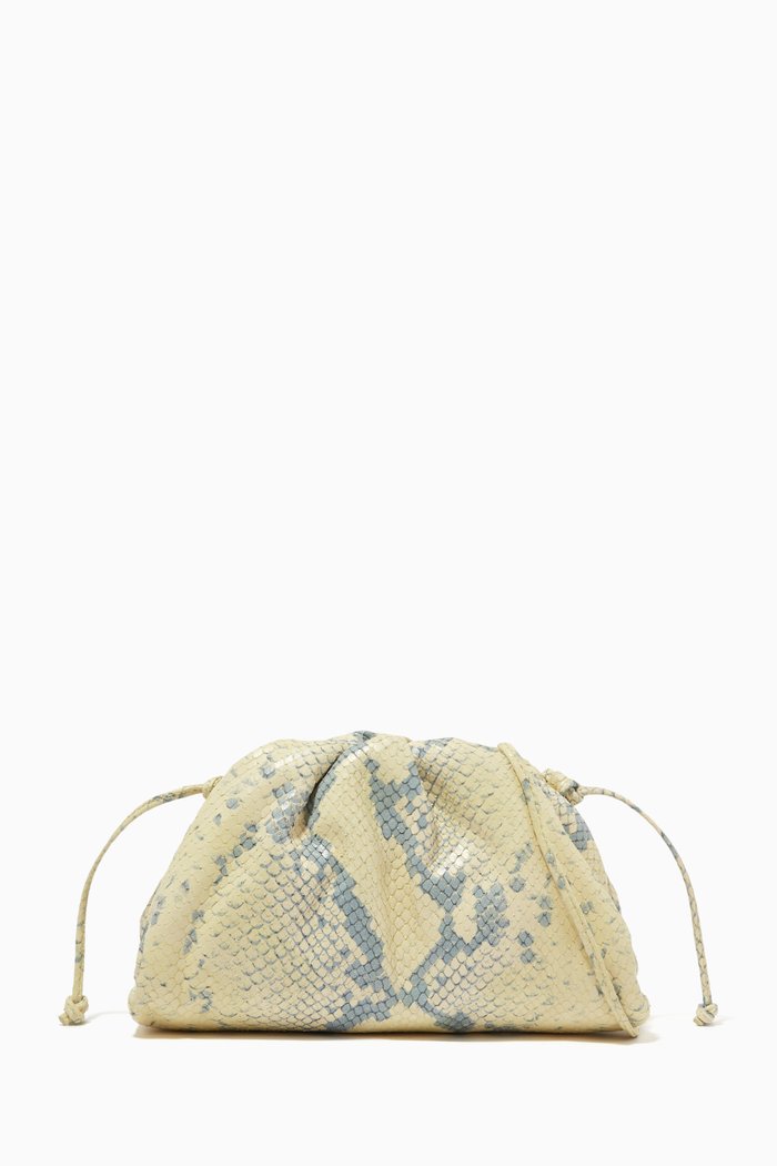 

Mini Pouch in Faded Python Print Leather, Green