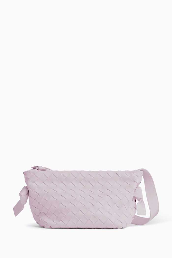 

Tie Shoulder Bag in Intrecciato Leather, Pink