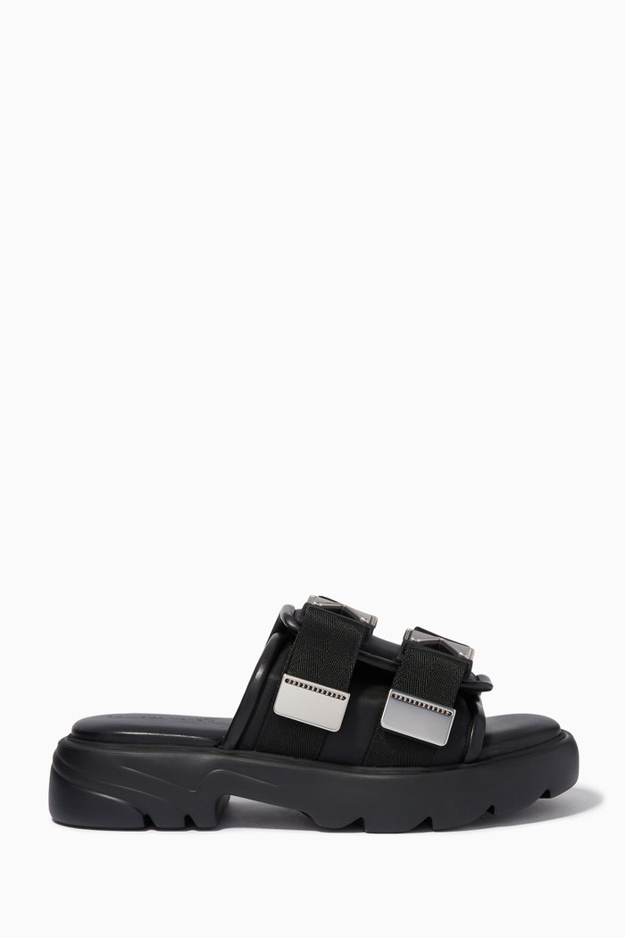 

Flash Sandals in Leather & Technical Fabric, Black