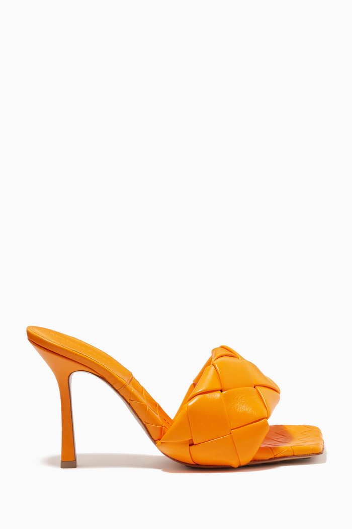 

Lido Mule Sandals in Intreccio Leather, Orange