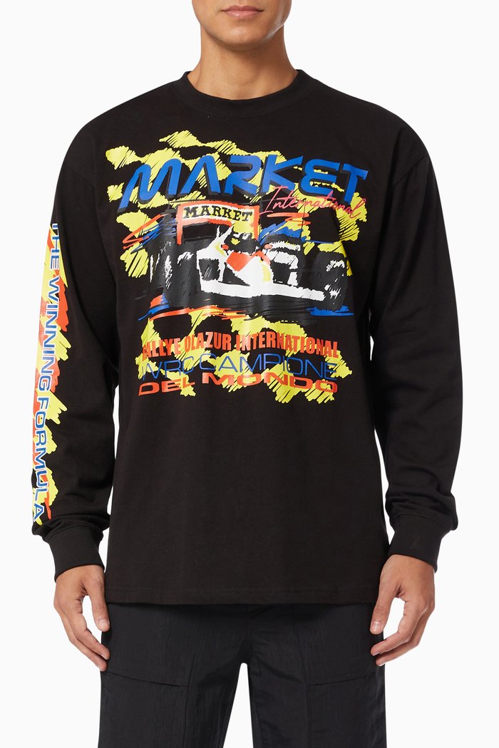 

Racing Strip Long Sleeve T-Shirt in Cotton, Black