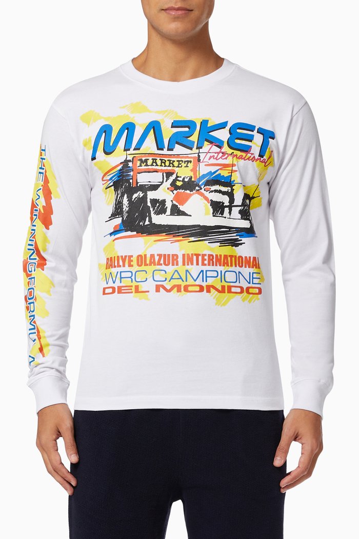 

Racing Strip Long Sleeve T-Shirt in Cotton, White