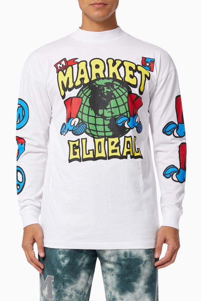 

Runs The World Mock Neck T-Shirt in Cotton, White