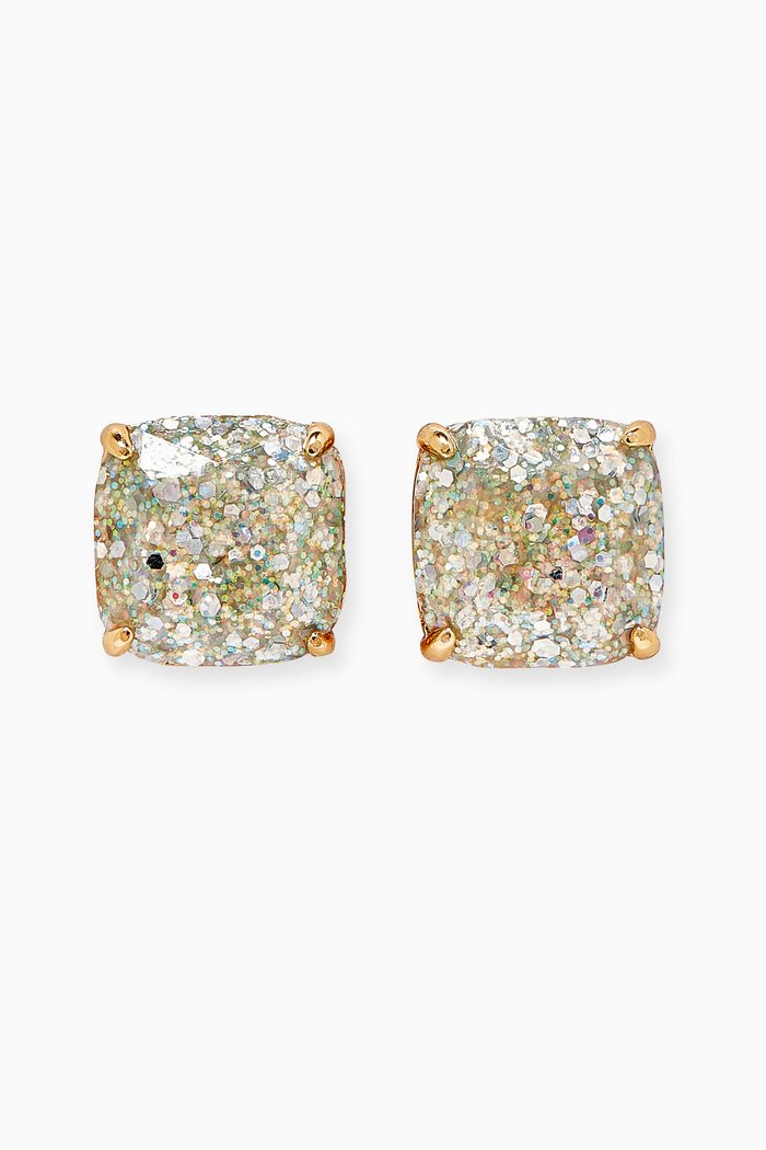 KS Small Square Studs in Metal, Silver