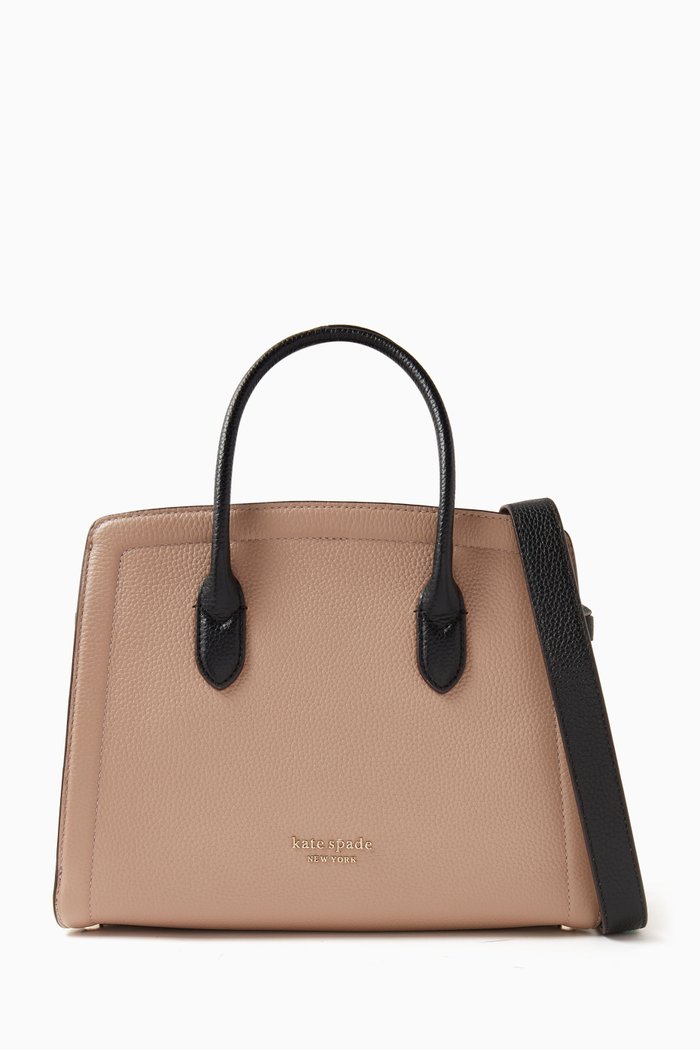 

Medium Knott Colour-block Satchel Bag in Leather, Neutral