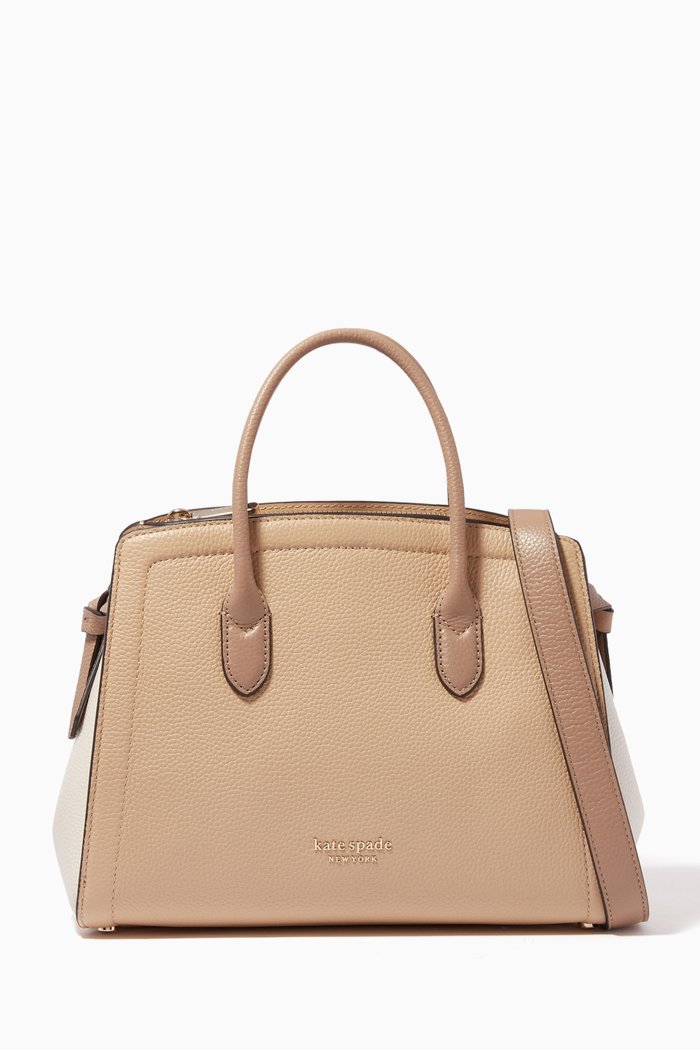 

Knott Medium Colourblock Satchel Bag in Leather, Neutral