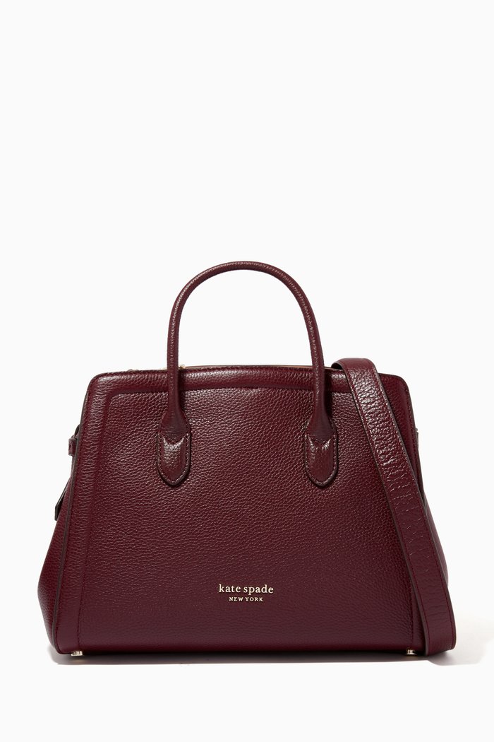 

Knott Medium Satchel Bag in Leather, Burgundy
