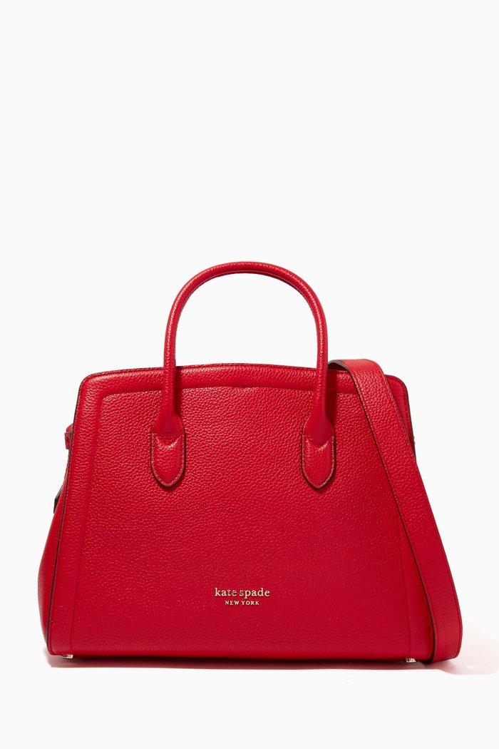 

Knott Medium Satchel Bag in Leather, Burgundy