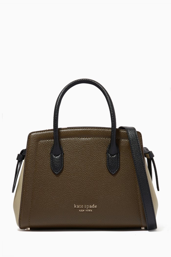 

Knott Mini Colour-block Satchel Bag in Leather, Green
