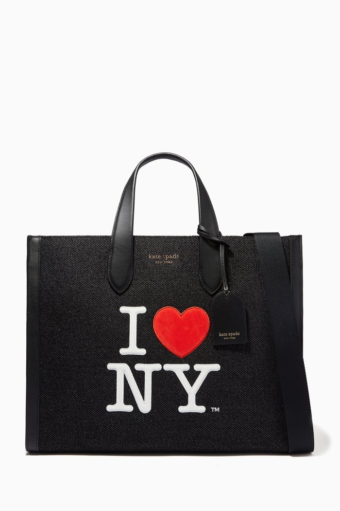 

x I Heart NY Manhattan Large Tote Bag in Embroidered Chenille, Black