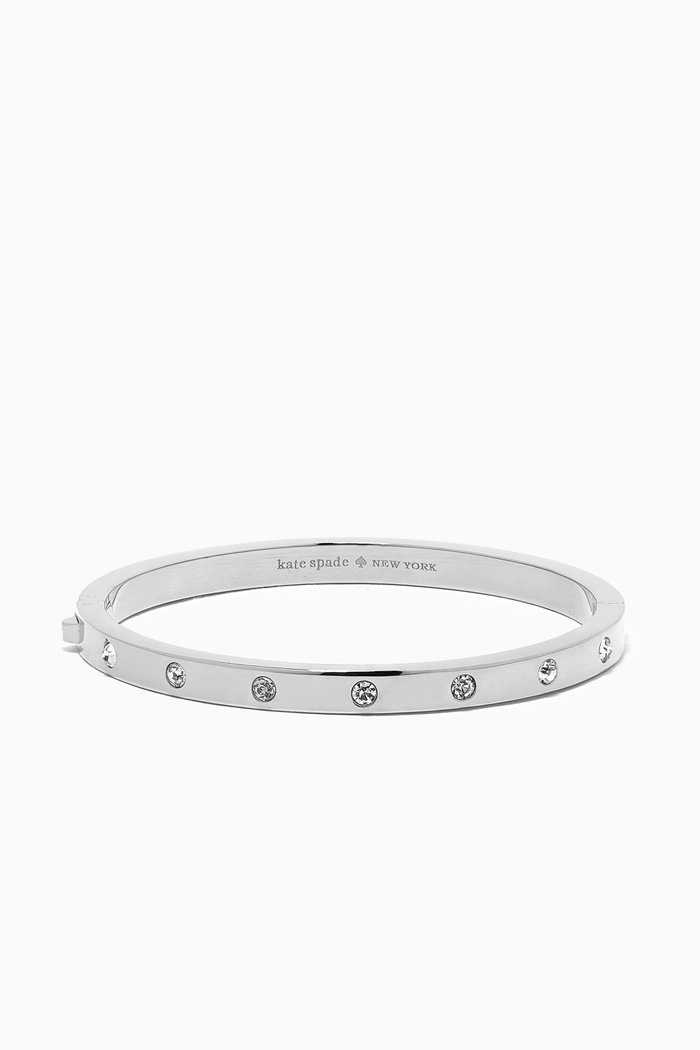 Set in Stone Hinged Bangle in Metal, Silver