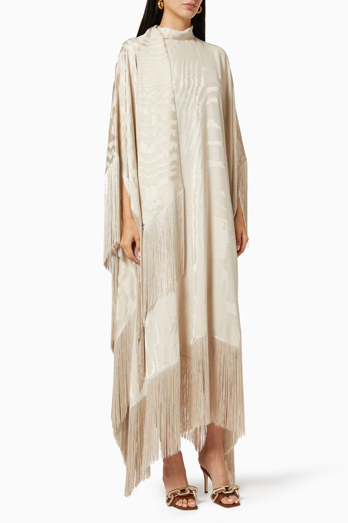 

Mrs. Ross Moiré Fringe Kaftan Dress, White