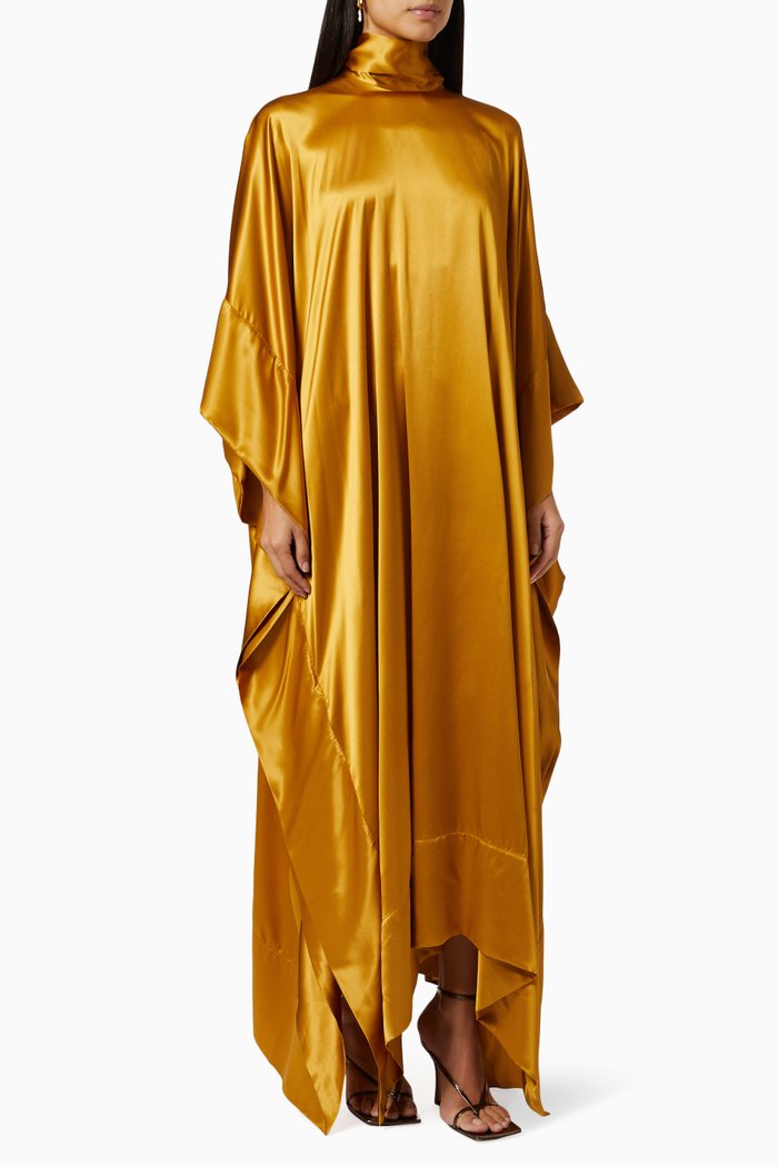 

New Age Kaftan Dress in Silk Satin, Gold
