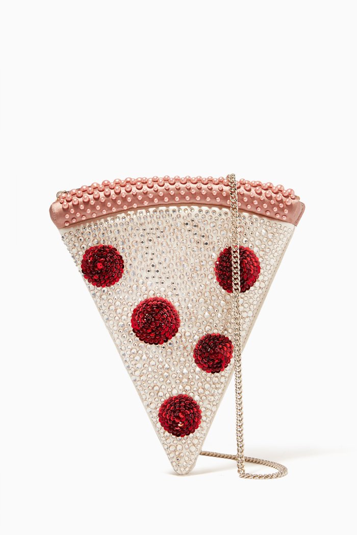 

Slice 3D Pizza Crossbody Bag in Embellished Satin, Multicolour