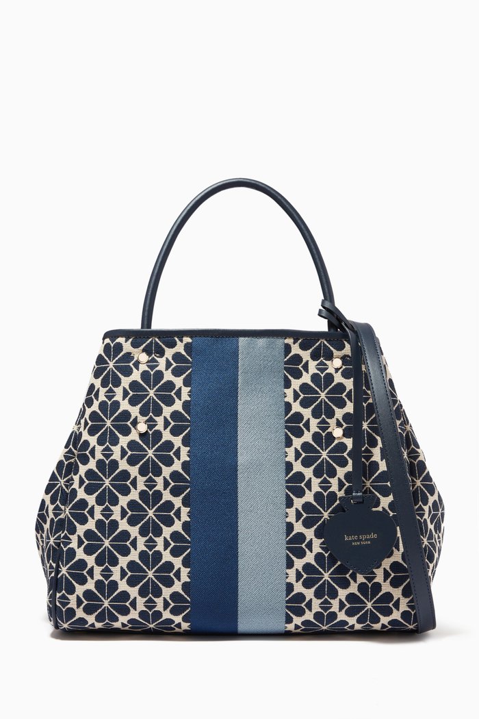 

Medium Tote Bag in Spade Flower Stripe Jacquard, Blue