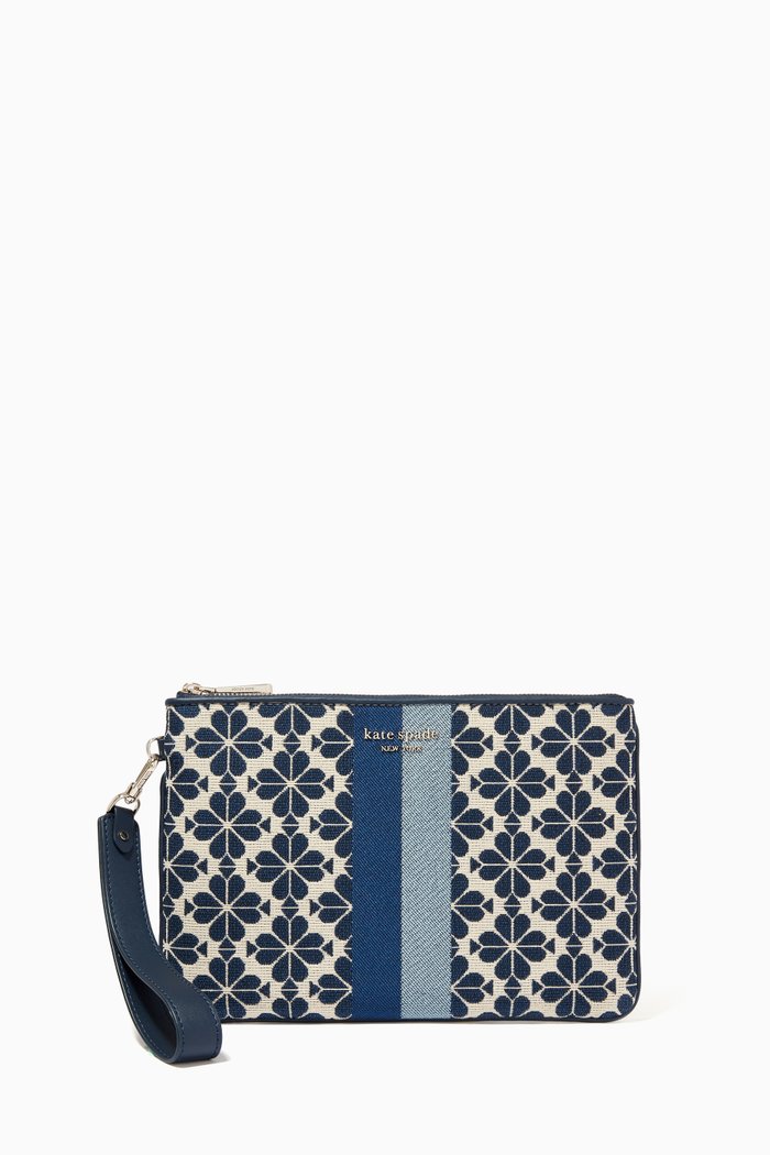 

Pouch Wristlet in Spade Flower Stripe Jacquard, Blue