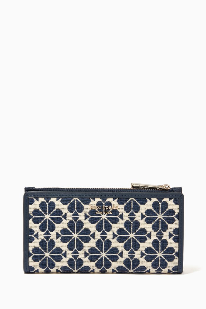 

Flower Stripe Card Holder in Jacquard, Blue