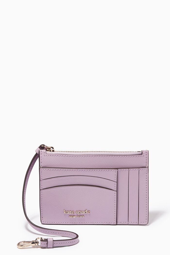 

Spencer Card Case Wristlet in Saffiano Leather, Purple