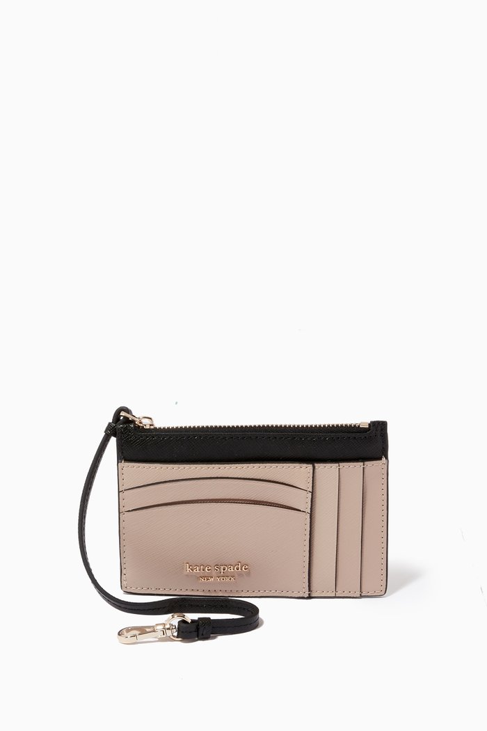 

Spencer Card Case Wristlet in Saffiano Leather, Neutral