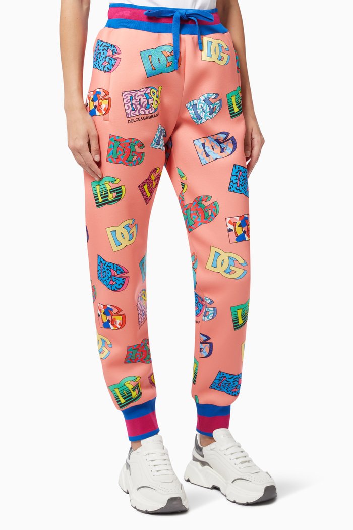 

All-over Logo Print Joggers in Technical Jersey, Pink