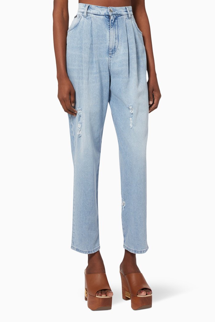 Paperbag Jeans in Cotton Denim, Blue