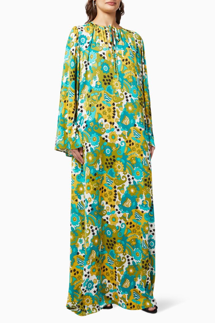 

Floral Oversized Kaftan in Silk Blend, Green