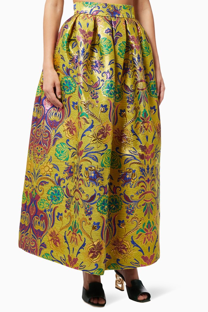 

Floral High Waist Maxi Skirt in Jacquard, Yellow