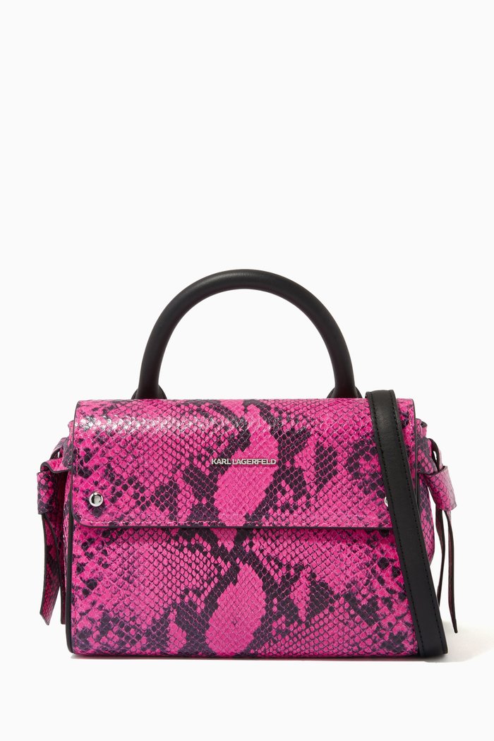 

K/Ikon Mini Top Handle Bag in Snake-printed Leather, Multicolour
