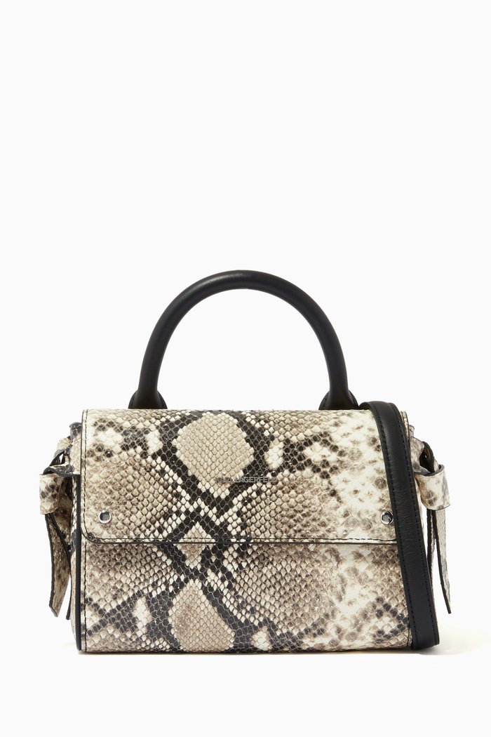 

K/Ikon Mini Top Handle Bag in Snake-printed Leather, Multicolour