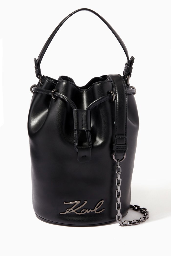 

K/Signature Bucket Bag in Leather, Black