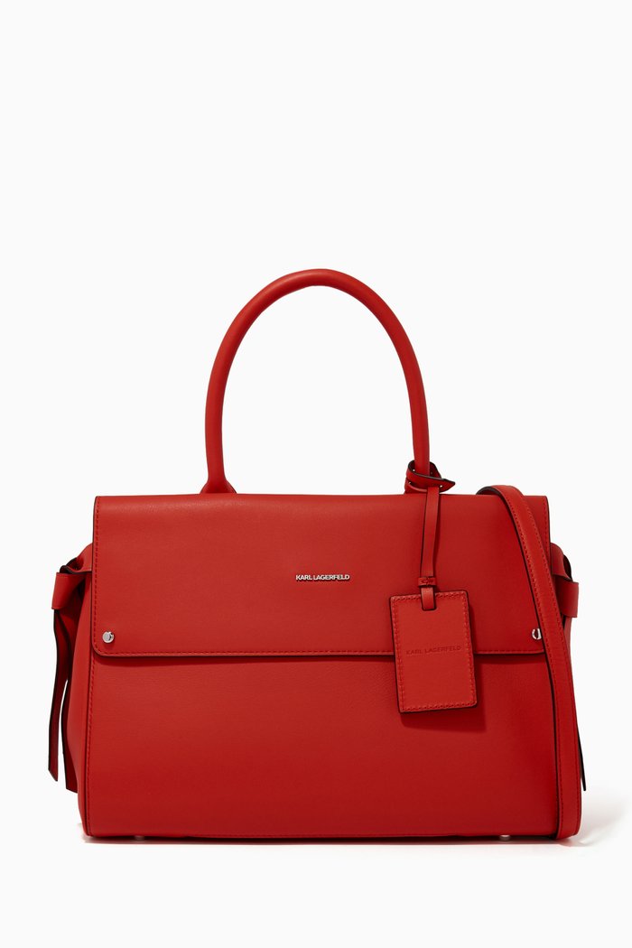 

K/Ikon Medium Top Handle Bag in Leather, Orange