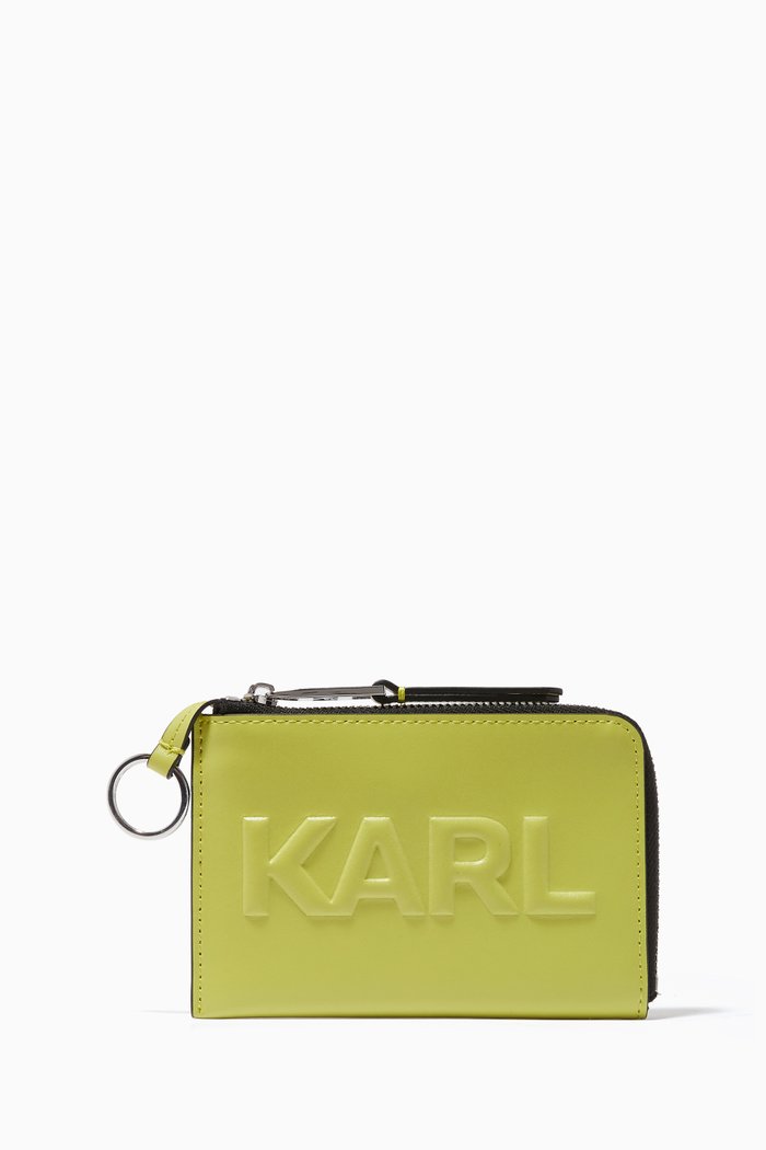 K/Karl Zip Card Holder in Leather, Brown