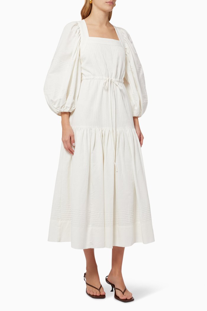 

Priscila Cross Back Midi Dress in Cotton Blend, White