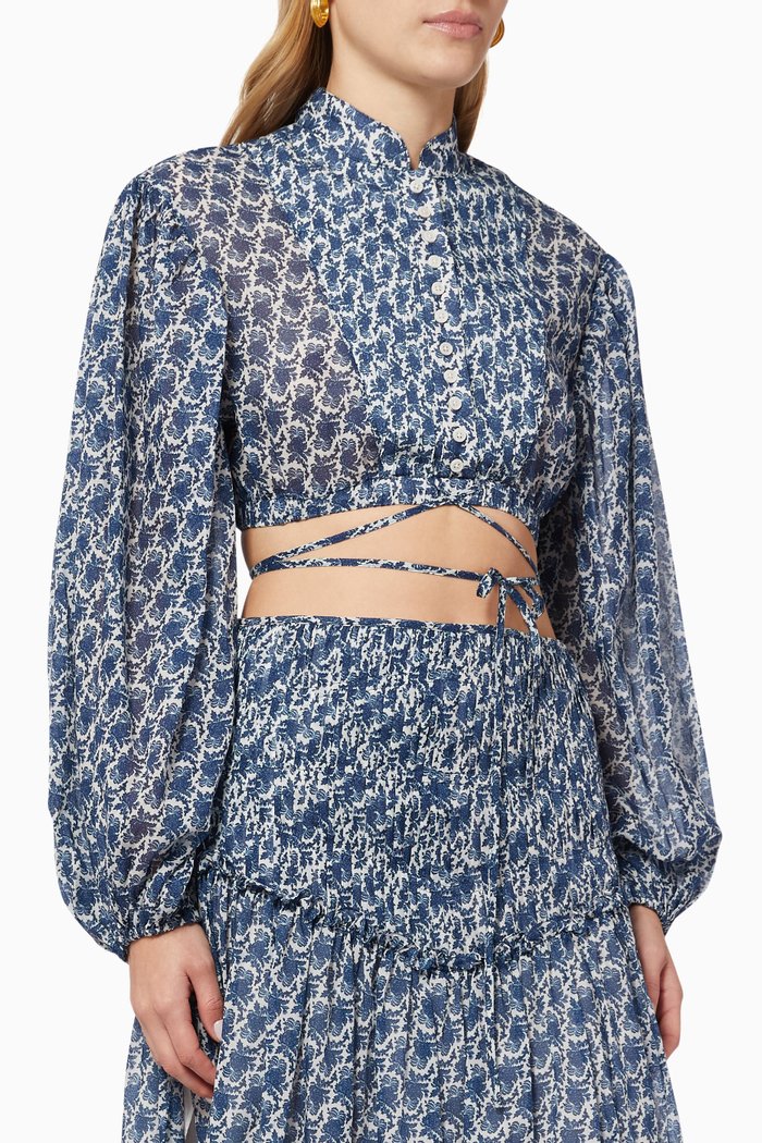 

Drawstring Crop Top in Cotton, Blue