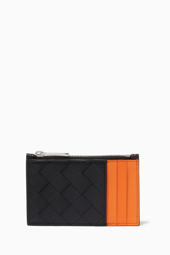 

Zipped Card Case in Intrecciato Leather, Black