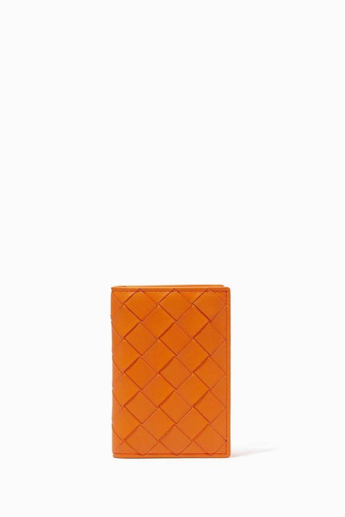 

Bi-fold Card Case in Intrecciato Calfskin, Orange