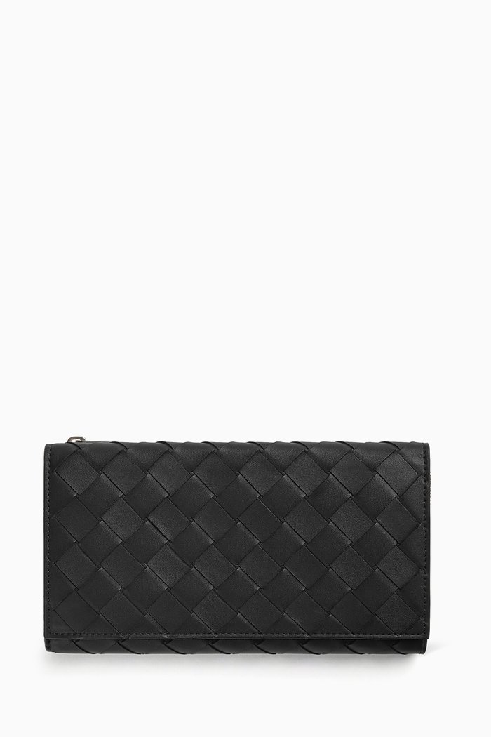 

Long Wallet in Intrecciato Leather, Black