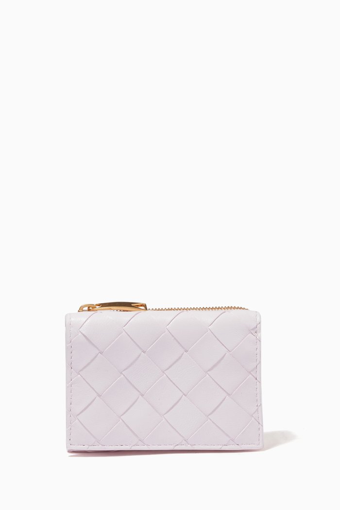 

Tiny Tri-fold Zip Wallet in Intrecciato Nappa, Pink