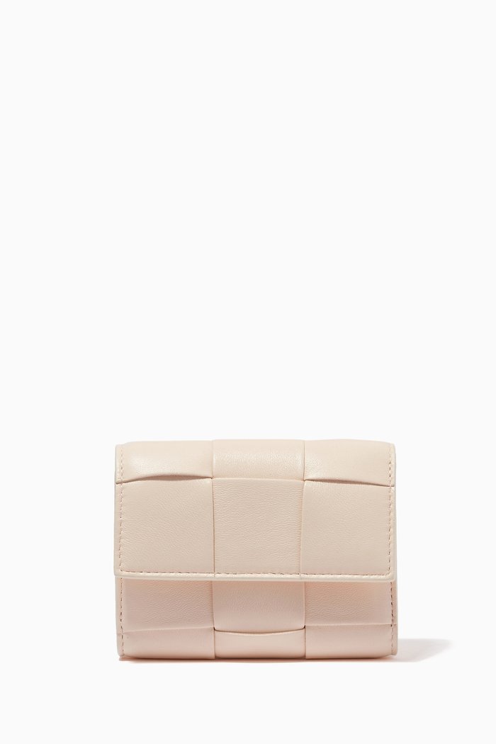 

Mini Tri-fold Zip Wallet in Intrecciato Nappa, Yellow