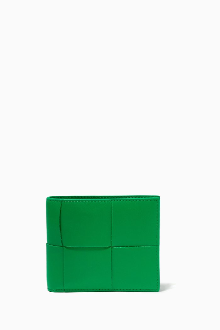 

Bi-fold Wallet in Intrecciato Urban Leather, Green