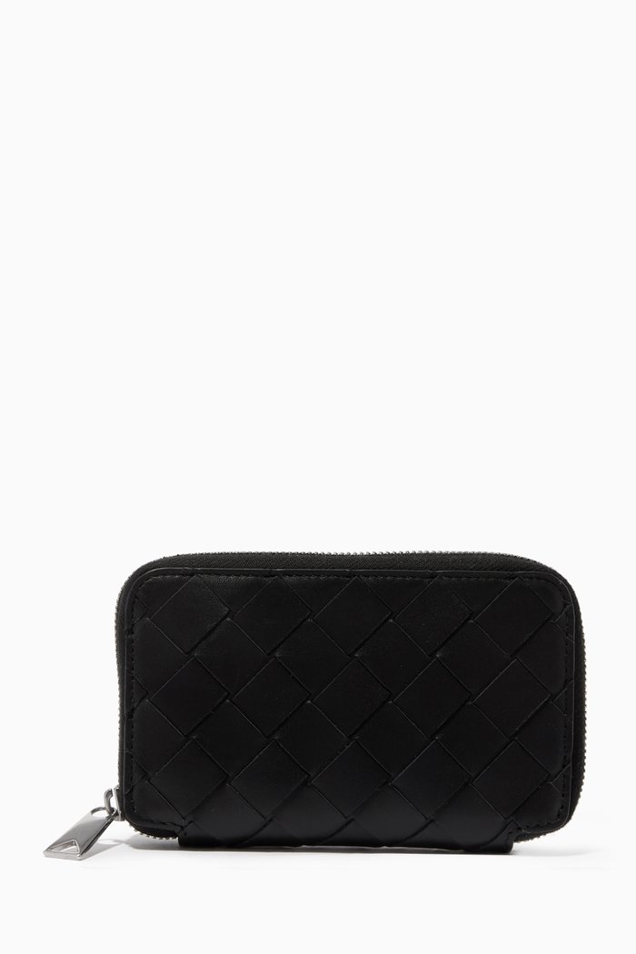 Key Case in Intrecciato Calfskin Leather, Black