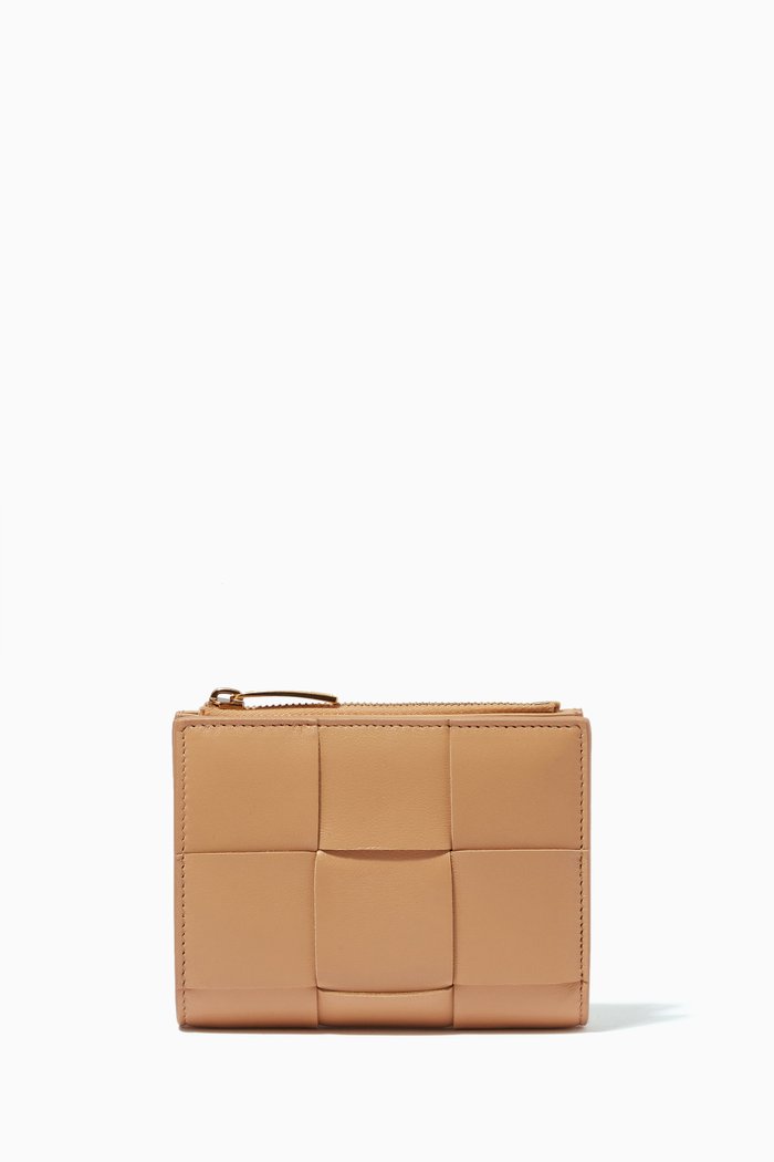 

Bi-fold Zip Wallet in Intrecciato Nappa, Neutral