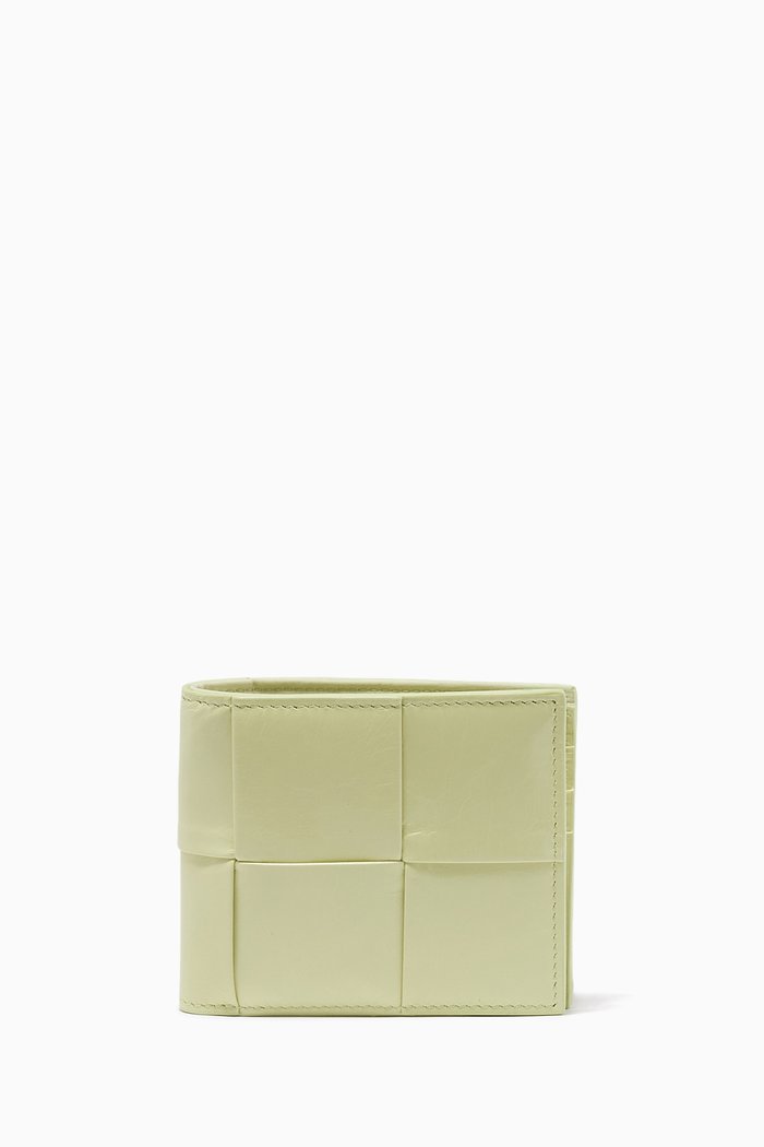 

Bi-fold Wallet in Intrecciato Leather, Yellow