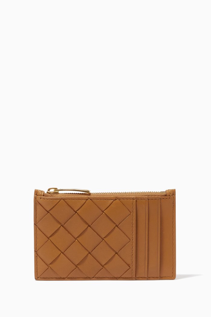 Zipped Card Case in Intrecciato Nappa, Brown