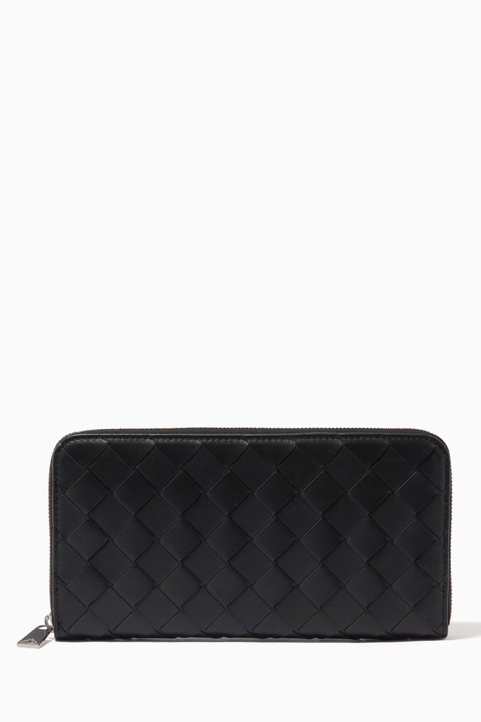 

Zip Around Wallet in Intrecciato Calfskin, Black