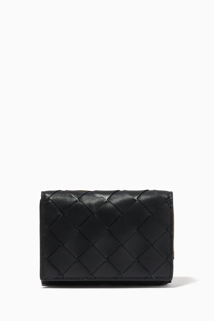 

Tri-fold Wallet in Intrecciato Leather, Black
